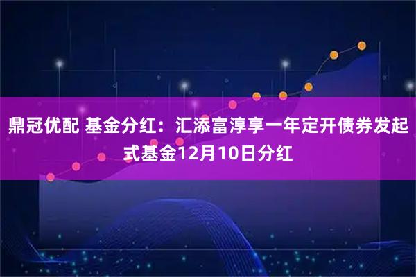 鼎冠优配 基金分红:汇添富淳享一年定开债券发起式基金12月10日分红